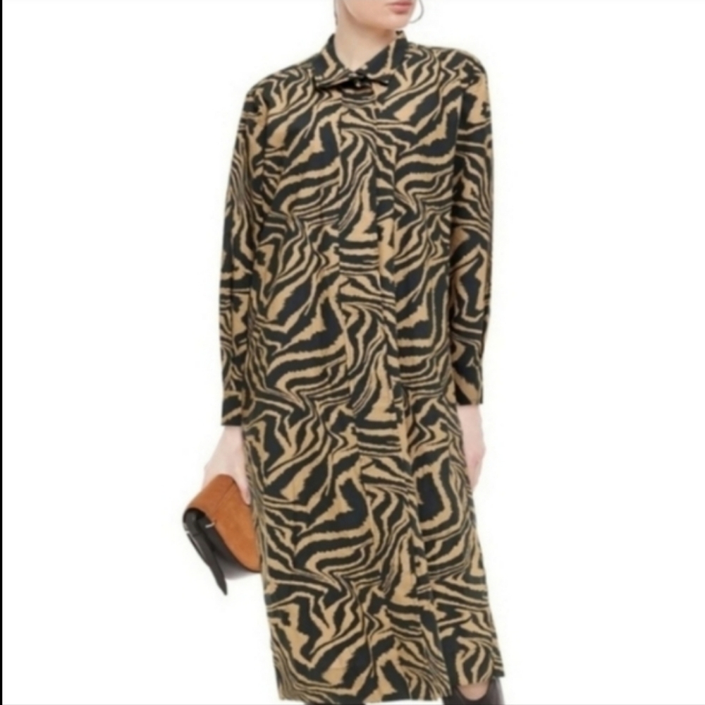 Ganni Black and Tan Long Sleeve Zebra Print Dress